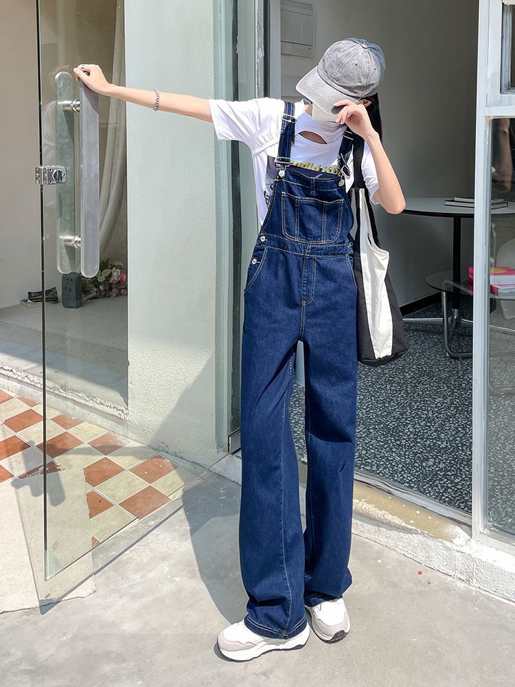 デニムセットアップ デニムサロペットワイドパンツビスチェセットアップ