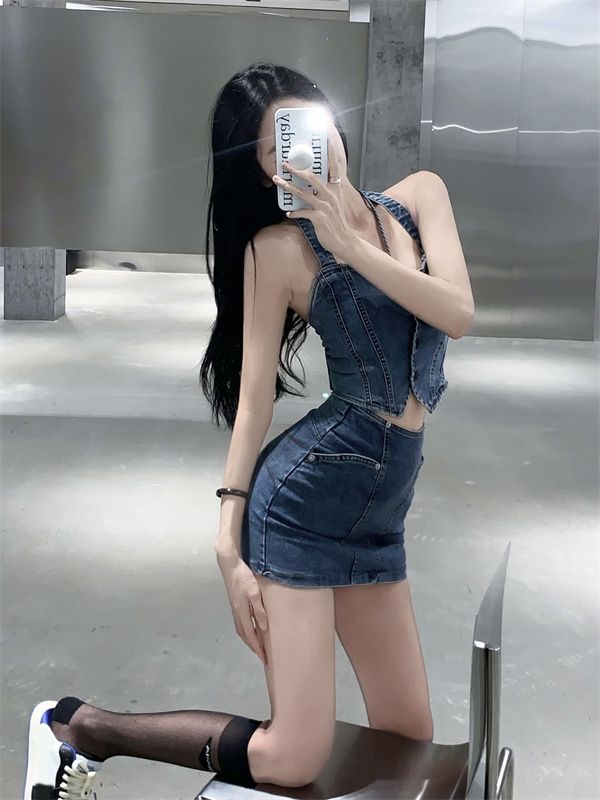 デニムセットアップ 美シルエット ビスチェミニセット