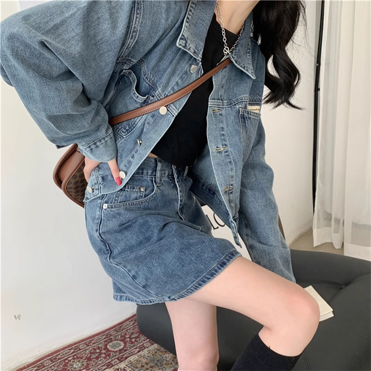 デニムセットアップ レトロ制服風デニムミニセット