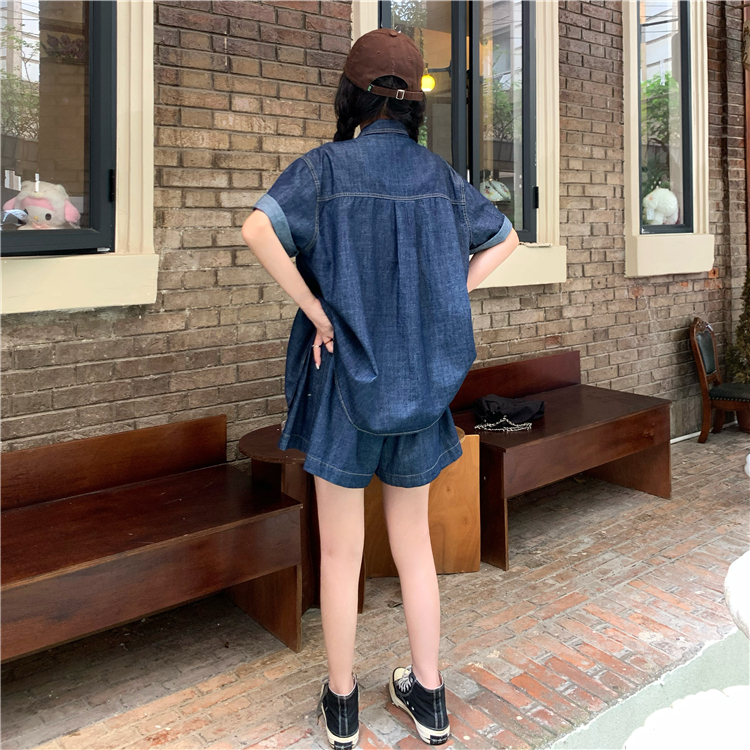 デニムセットアップ ゆったりシルエット 半袖ショートセット