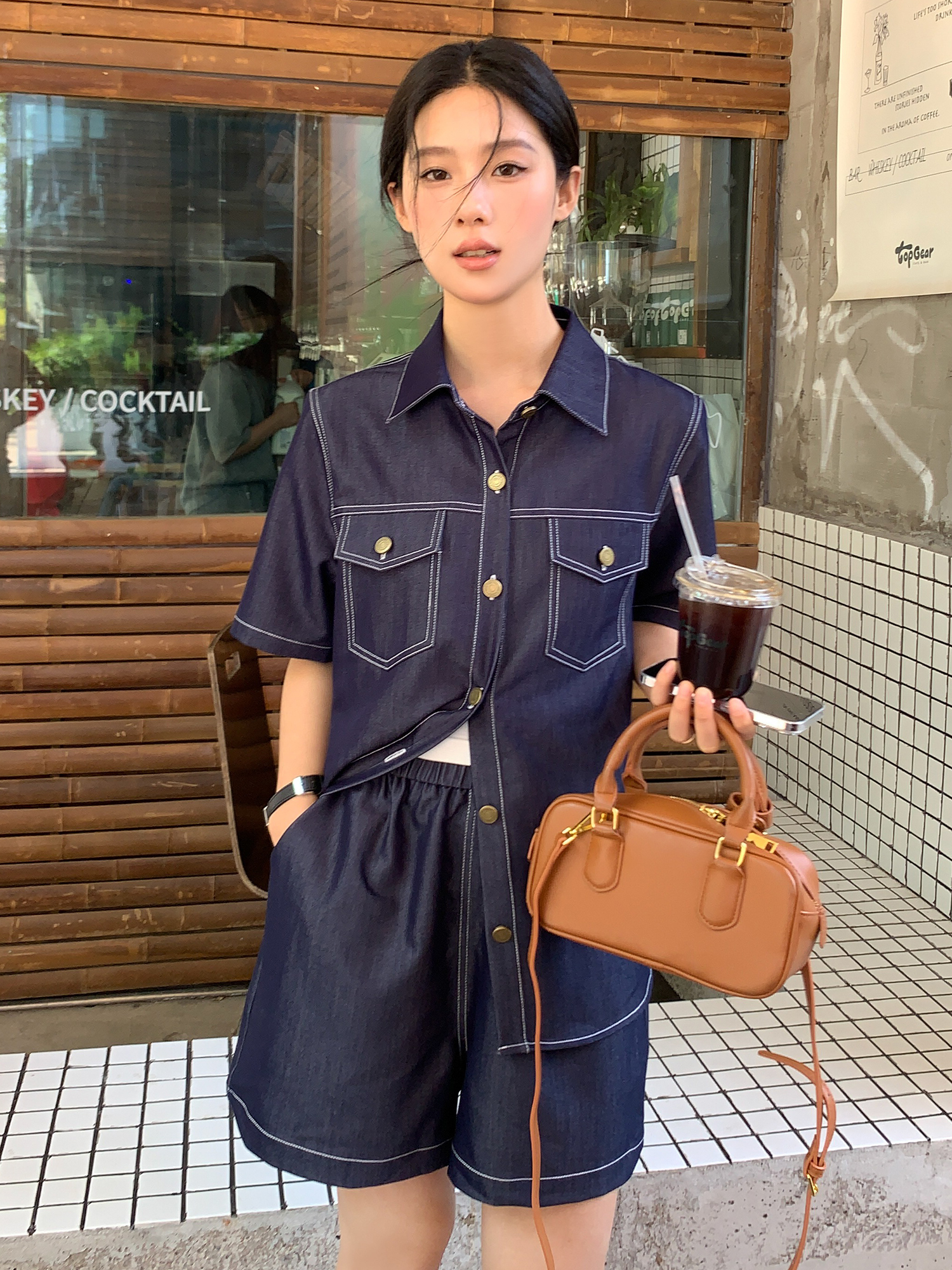 デニムセットアップ 上質ステッチ ゆったりデニムセット