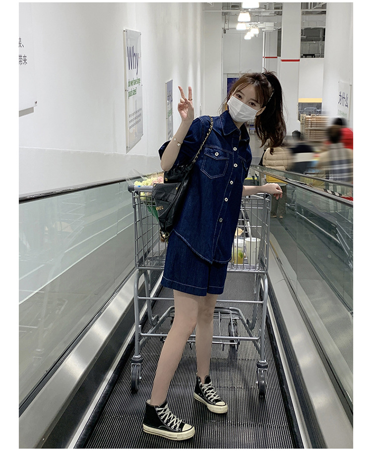 デニムセットアップ ゆったり半袖デニムセットアップ