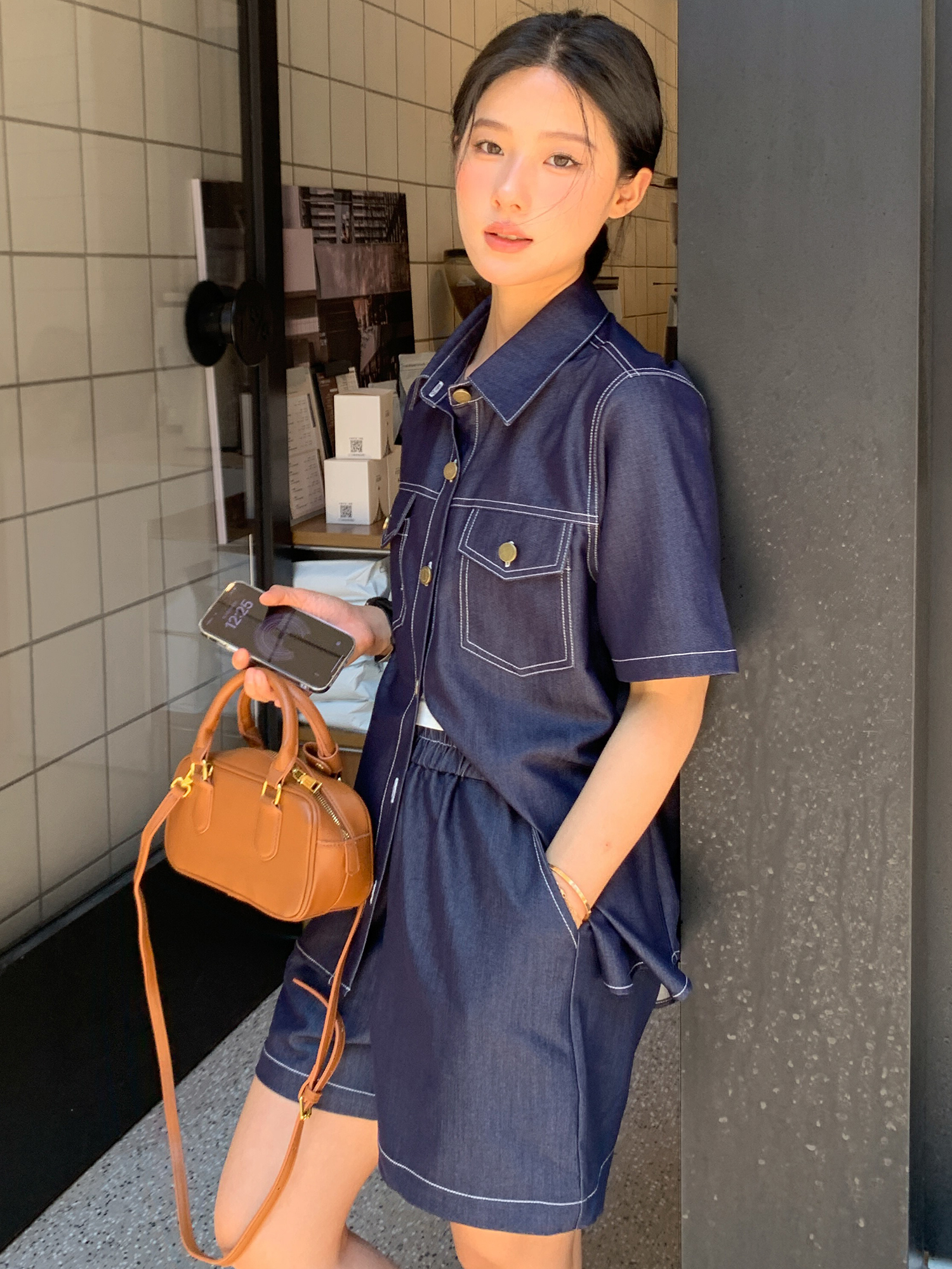 デニムセットアップ 上質ステッチ ゆったりデニムセット