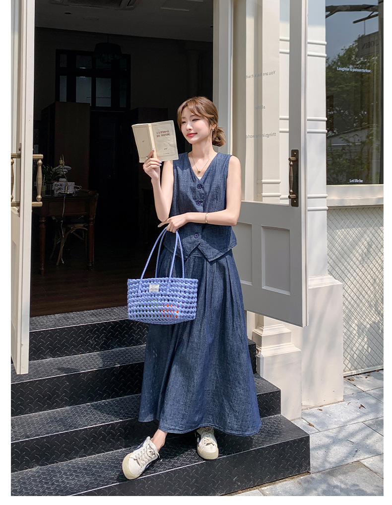デニムセットアップ 涼やかベスト&ロングスカートセット