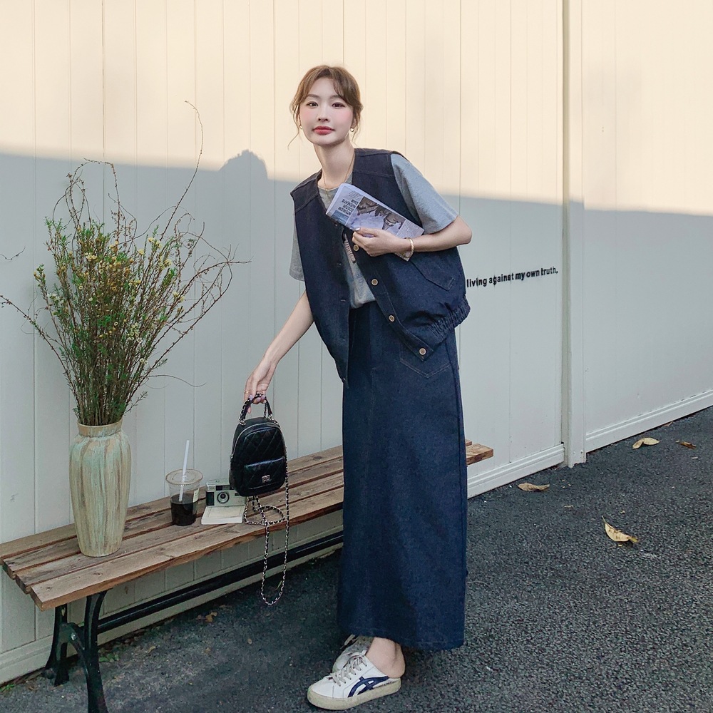 デニムセットアップ すっきりシルエットベスト＆ロングスカート