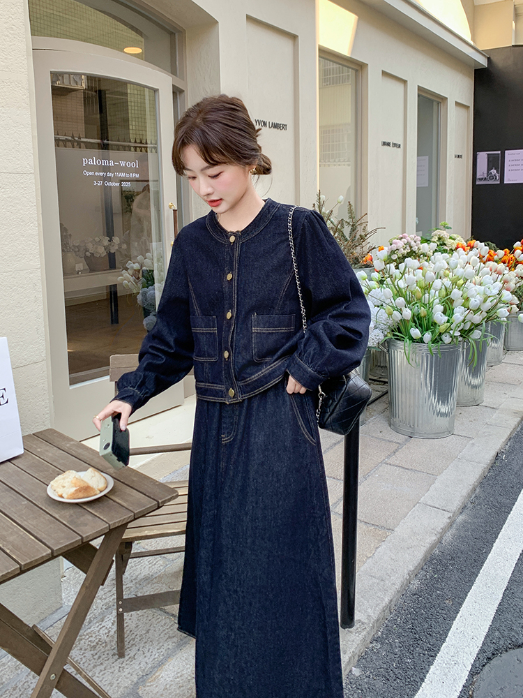 デニムセットアップ カジュアル優美ロングスカートセット