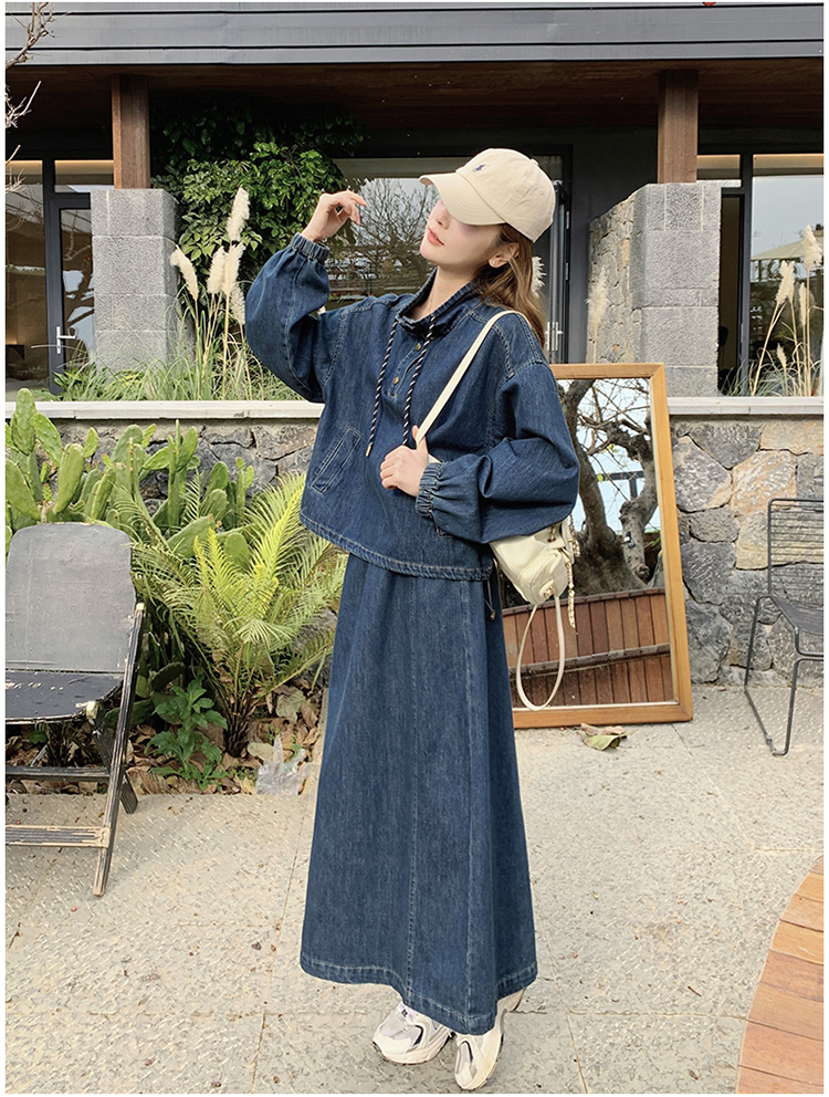 デニムセットアップ ゆったりロングフレアスカートセット