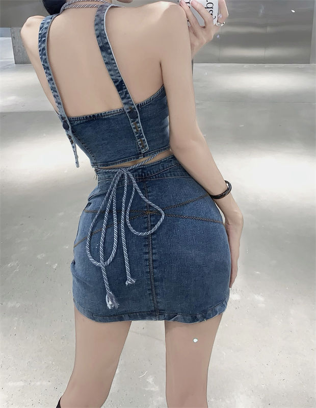 デニムセットアップ 美シルエット ビスチェミニセット