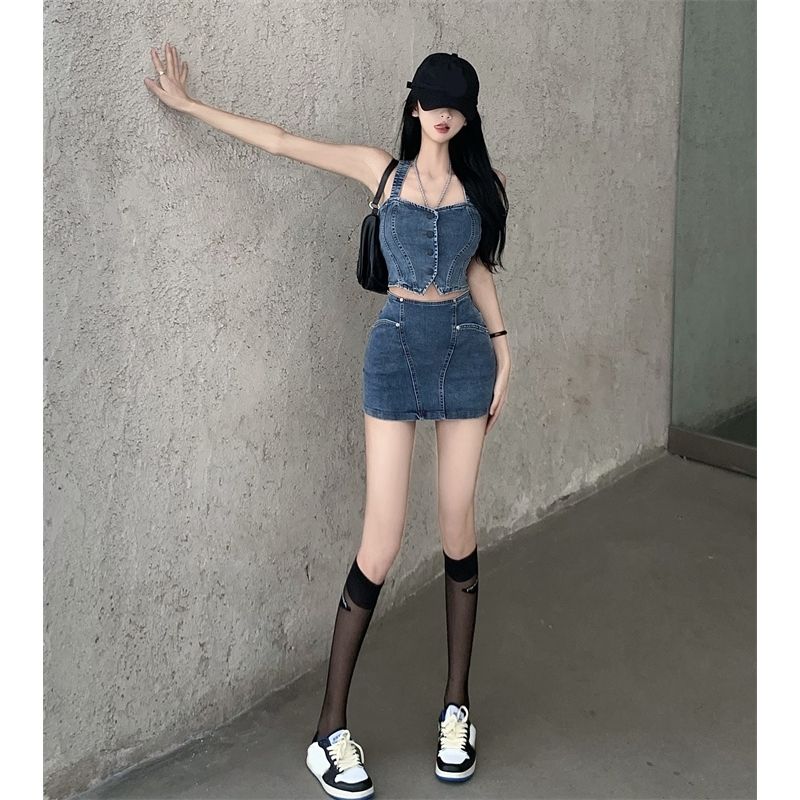 デニムセットアップ 美シルエット ビスチェミニセット