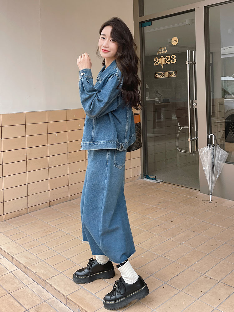 デニムセットアップ ゆったりデニムジャケットスカートセット