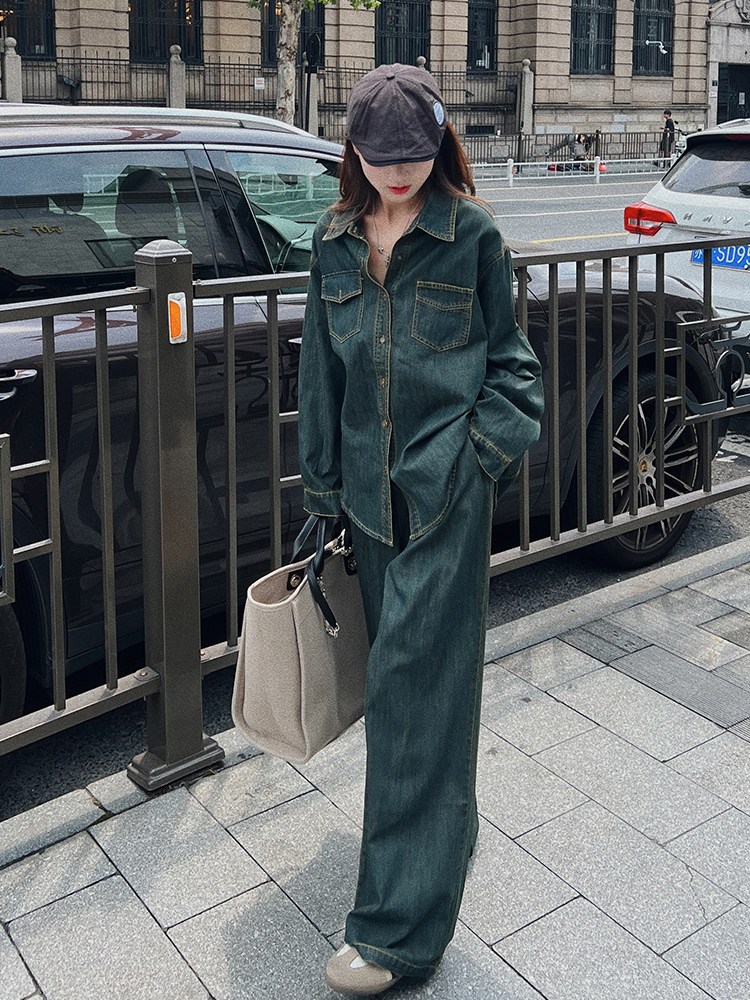 デニムセットアップ ゆったりヴィンテージ風セットアップ