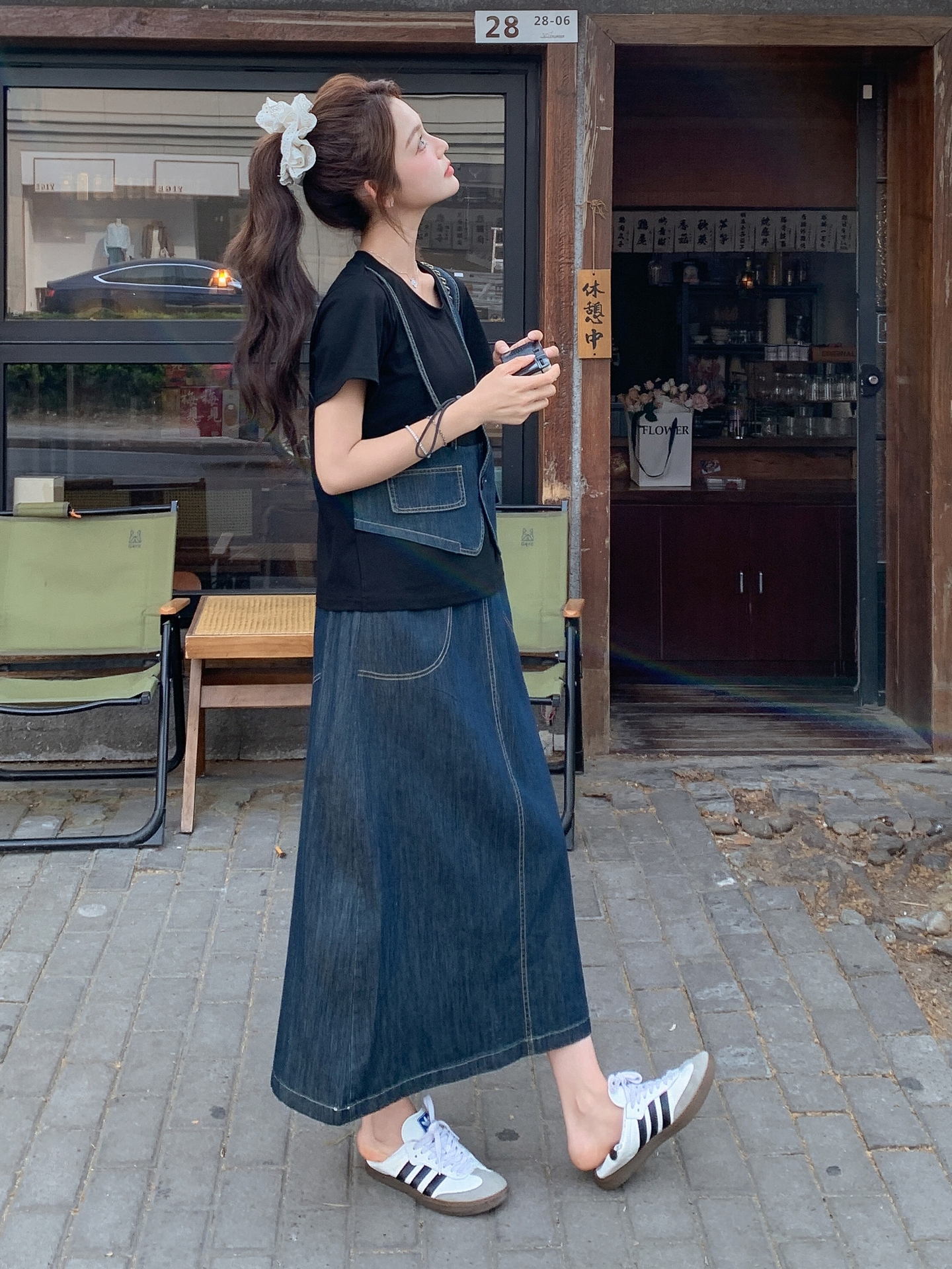 デニムセットアップ レトロベスト＆ロングスカートセット
