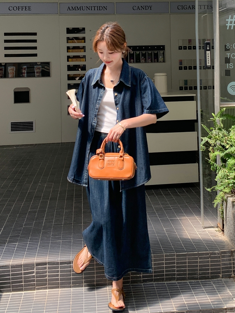 デニムセットアップ こなれ感ゆったりシルエット上下セット