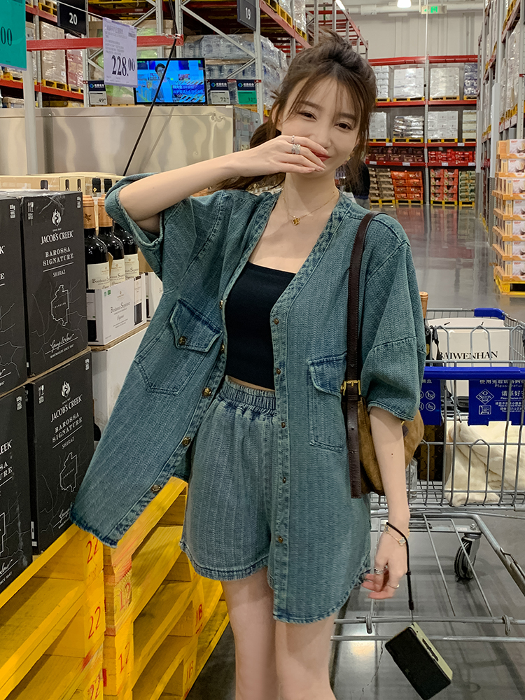 デニムセットアップ ゆったりシルエットデニムセットアップ