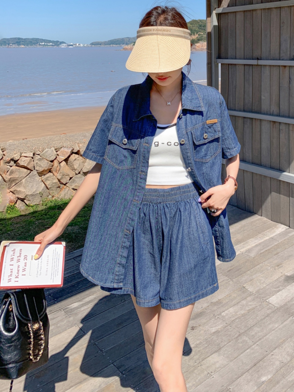 デニムセットアップ ゆったり半袖デニムセットアップ