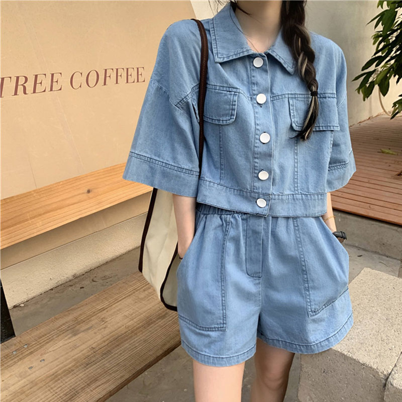 デニムセットアップ 半袖デニムシャツ ショートパンツセット