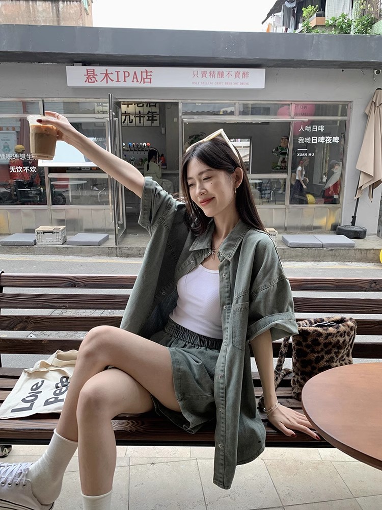 デニムセットアップ ゆったりシルエット上下セット