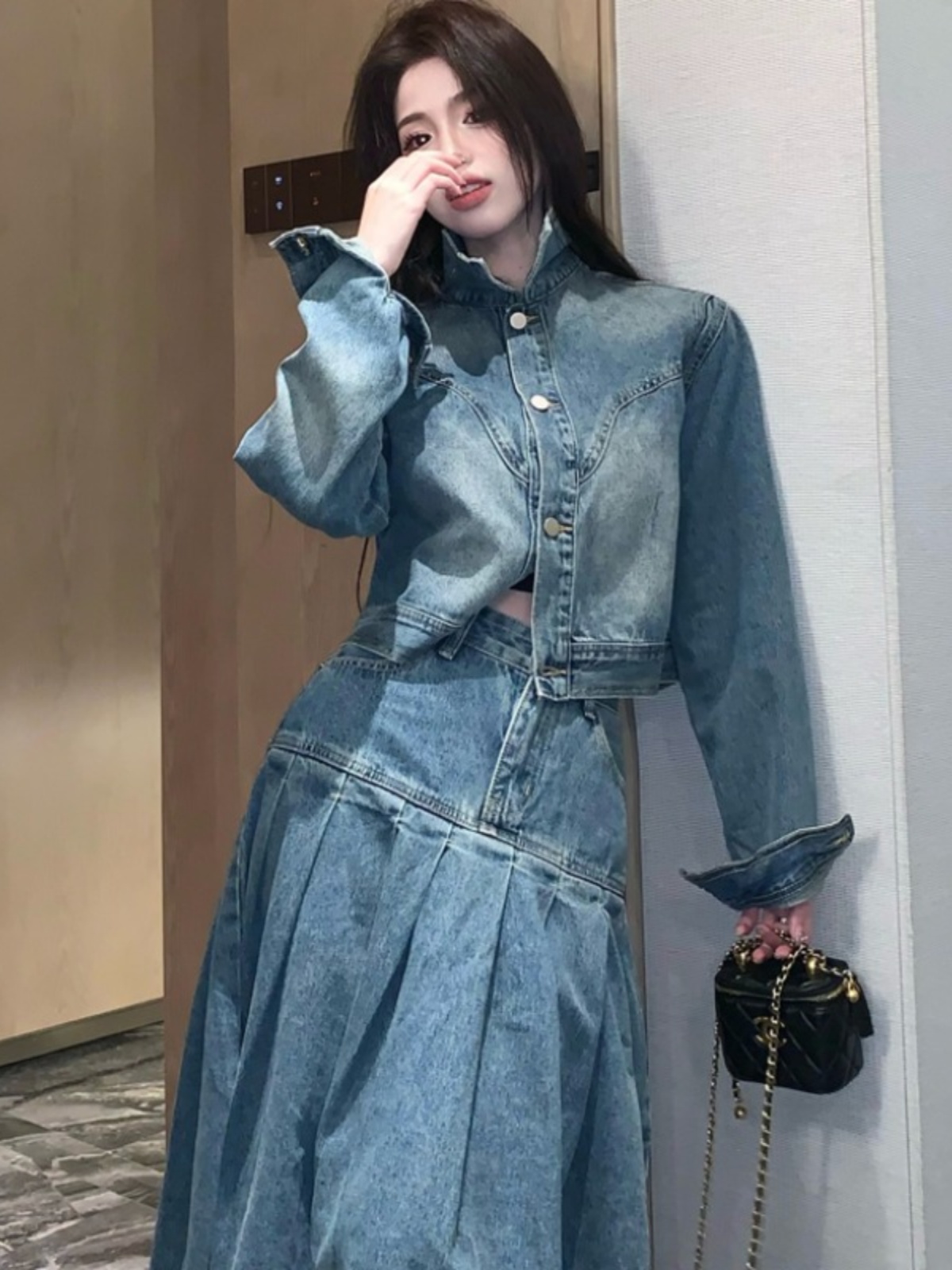 デニムセットアップ クラシカルプリーツデニムセット
