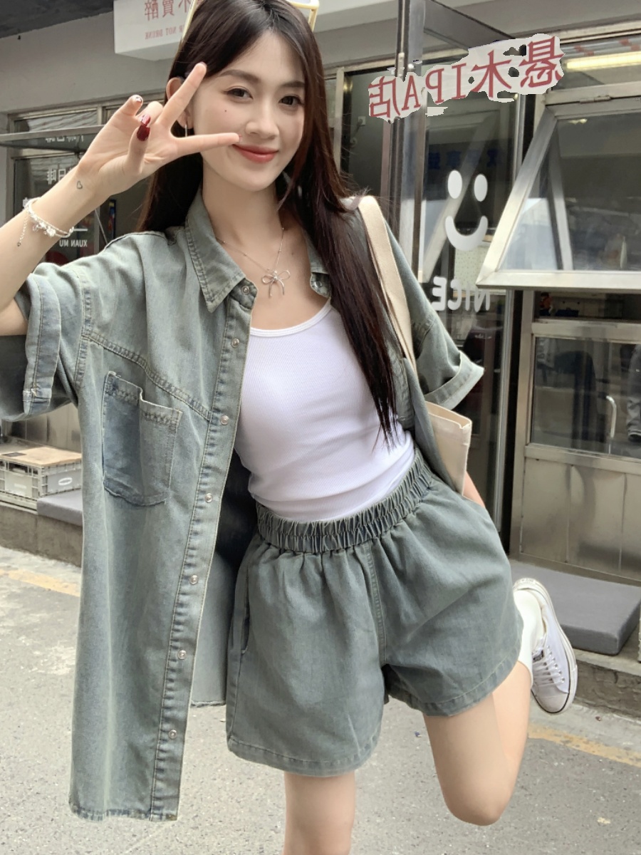 デニムセットアップ ゆったりシルエット上下セット