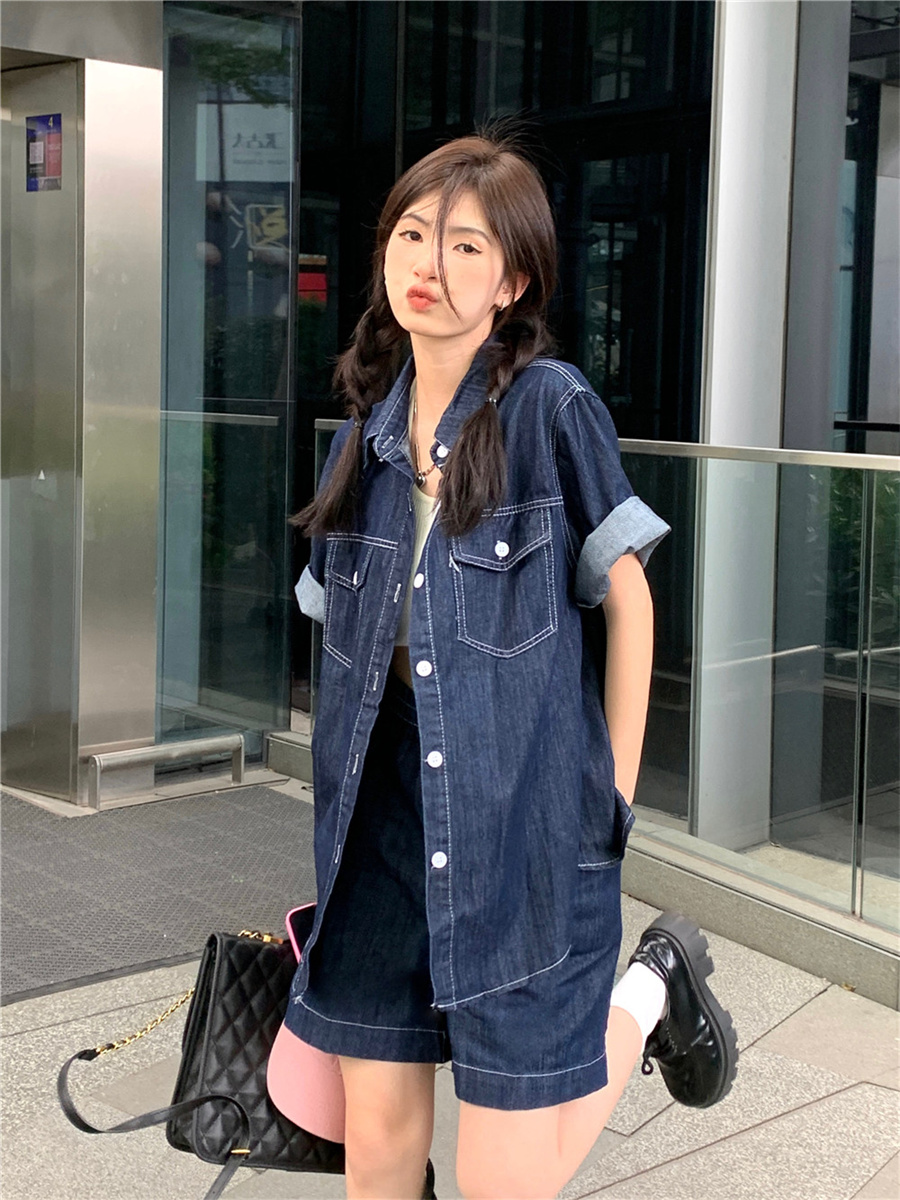 デニムセットアップ ゆったりシルエット デニムシャツセット