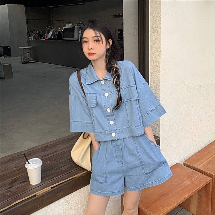 デニムセットアップ 半袖デニムシャツ ショートパンツセット