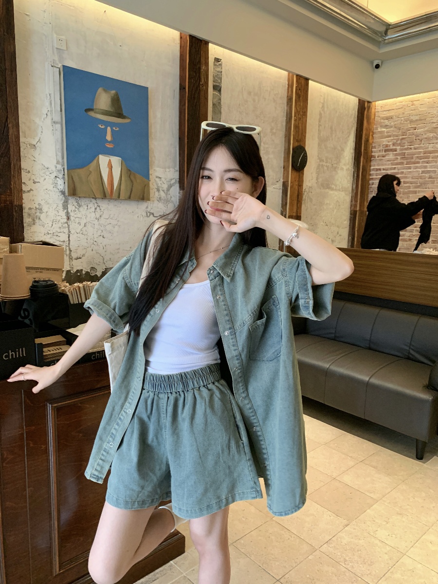 デニムセットアップ ゆったりシルエット上下セット