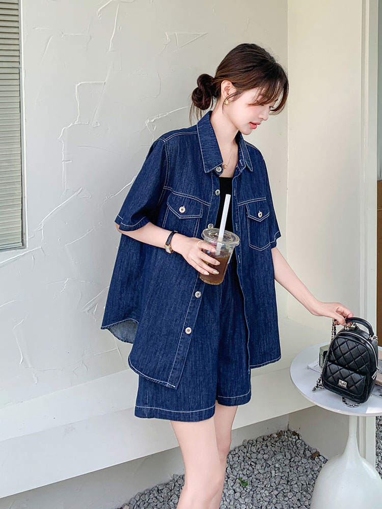 デニムセットアップ ゆったりシルエット デニムシャツセット