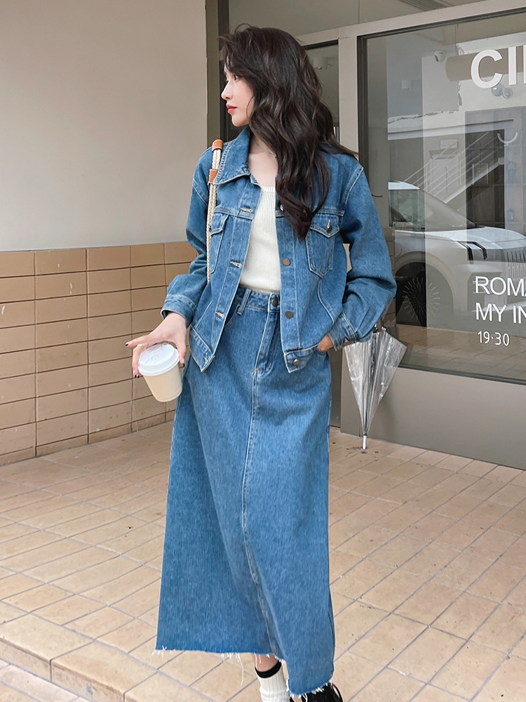 デニムセットアップ クラシックロングスカートセット