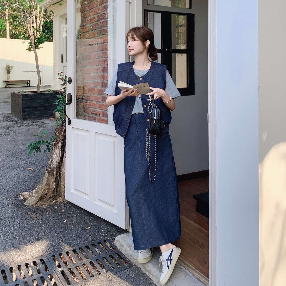 デニムセットアップ すっきりシルエットベスト＆ロングスカート