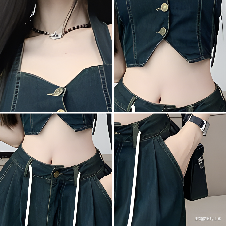 デニムセットアップ 超ワイドデニム ビスチェセットアップ