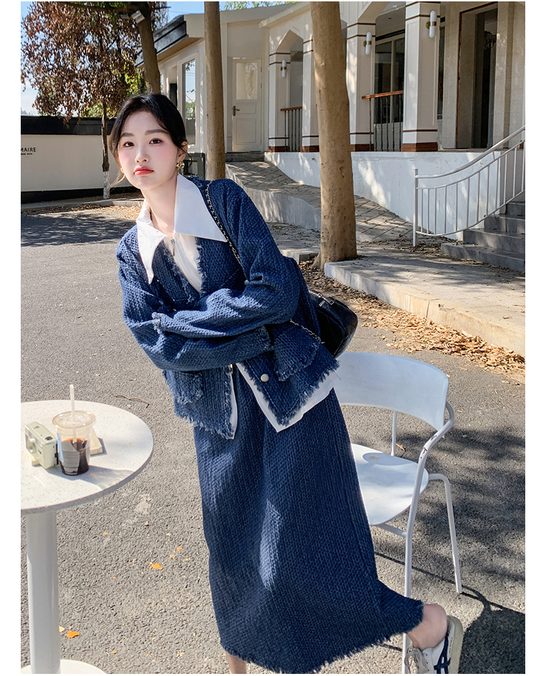 デニムセットアップ フリンジ装飾デニムスカートセット