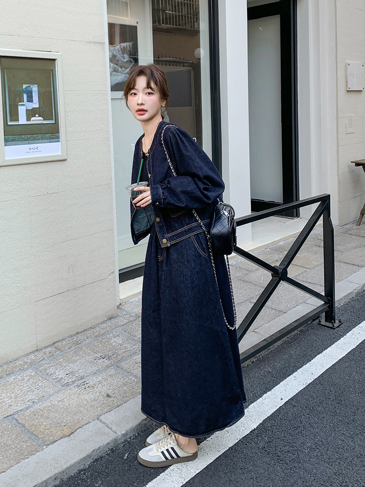 デニムセットアップ カジュアル優美ロングスカートセット