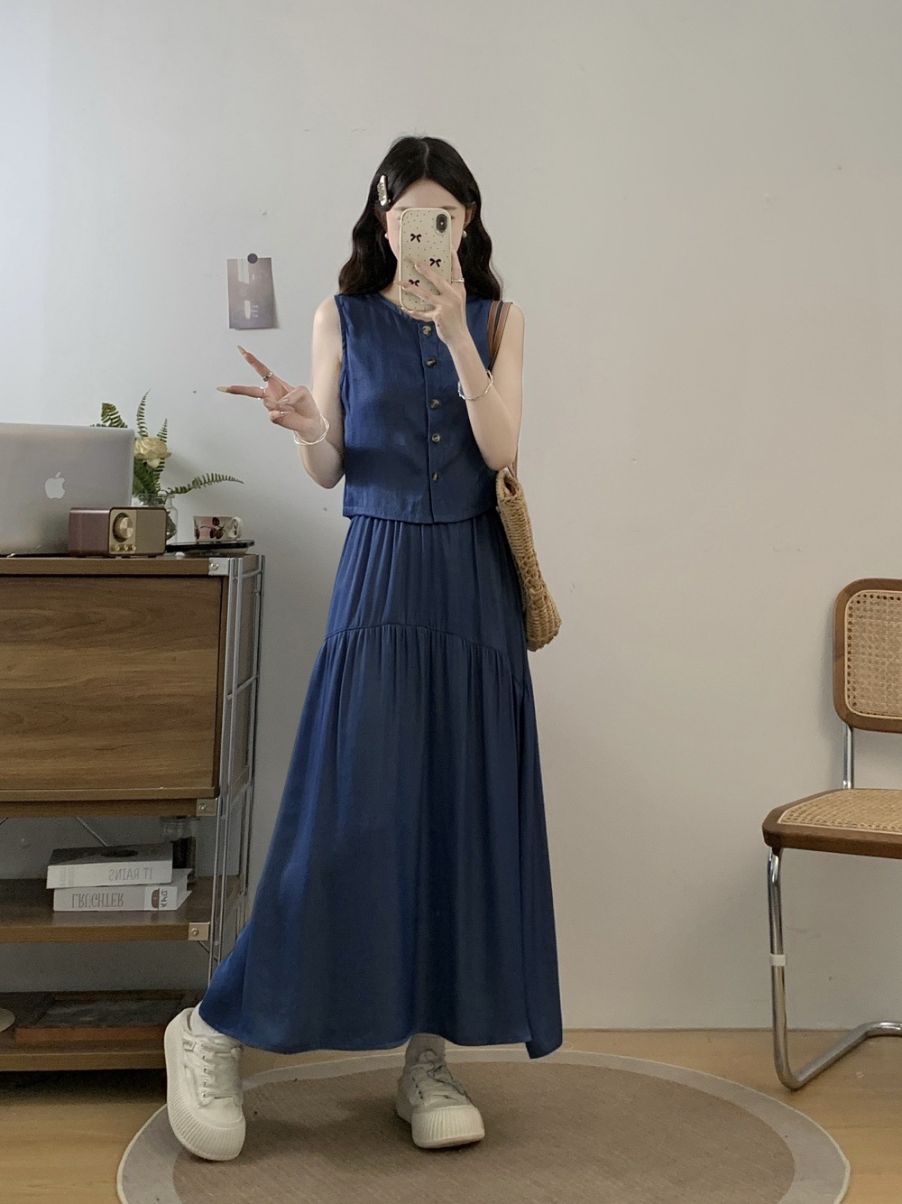 デニムセットアップ 優美ティアードベスト＆スカートセット