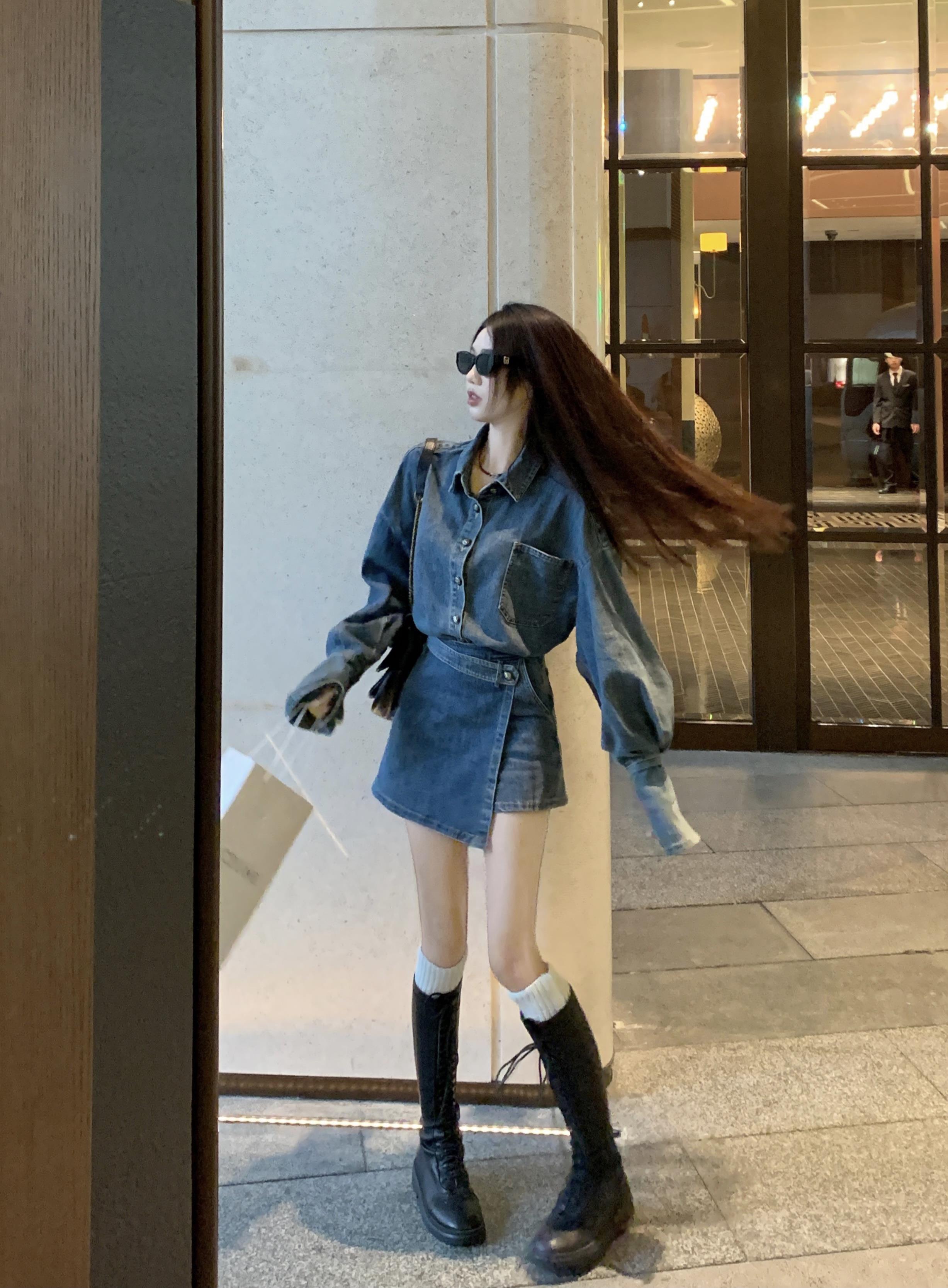 デニムセットアップ ゆったりシルエット巻きスカートセット