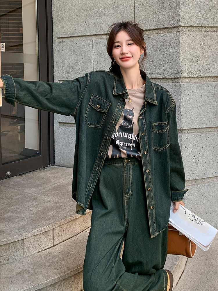 デニムセットアップ ゆったりシルエットデニム上下セット
