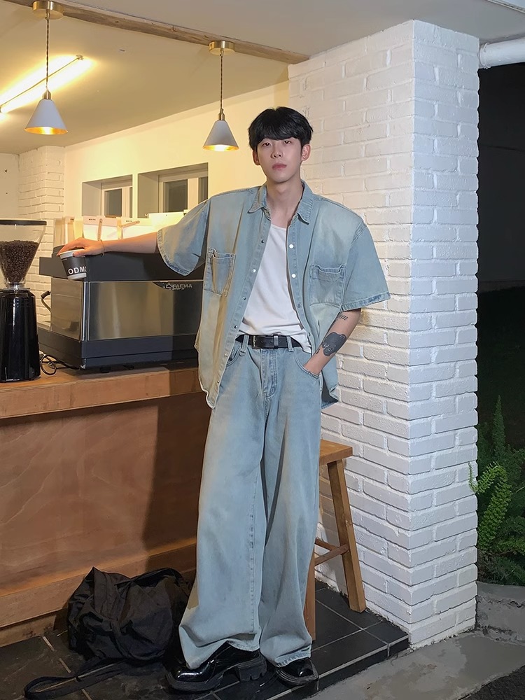 デニムセットアップ　ゆったりシルエットデニムセットアップ