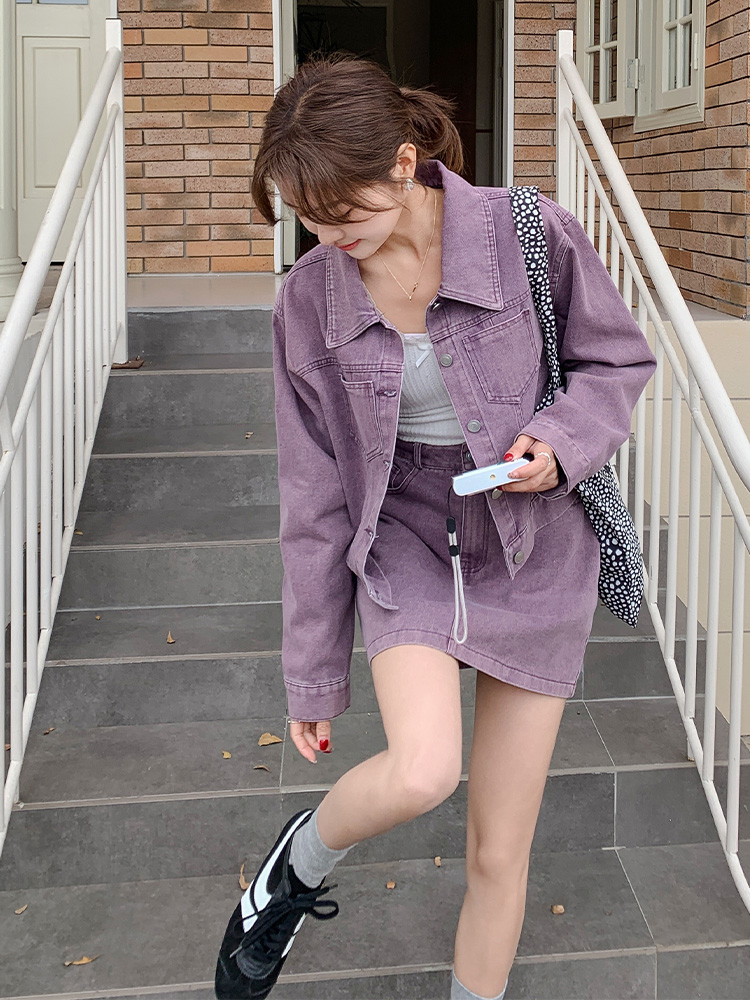 デニムセットアップ ゆったり袖ジャケット×ミニスカートセット