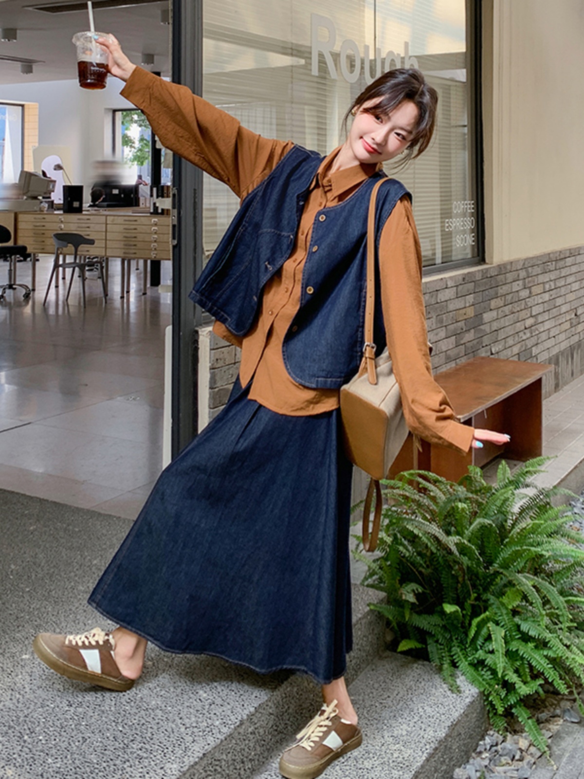 デニムセットアップ レイヤードデニムベスト＆スカート
