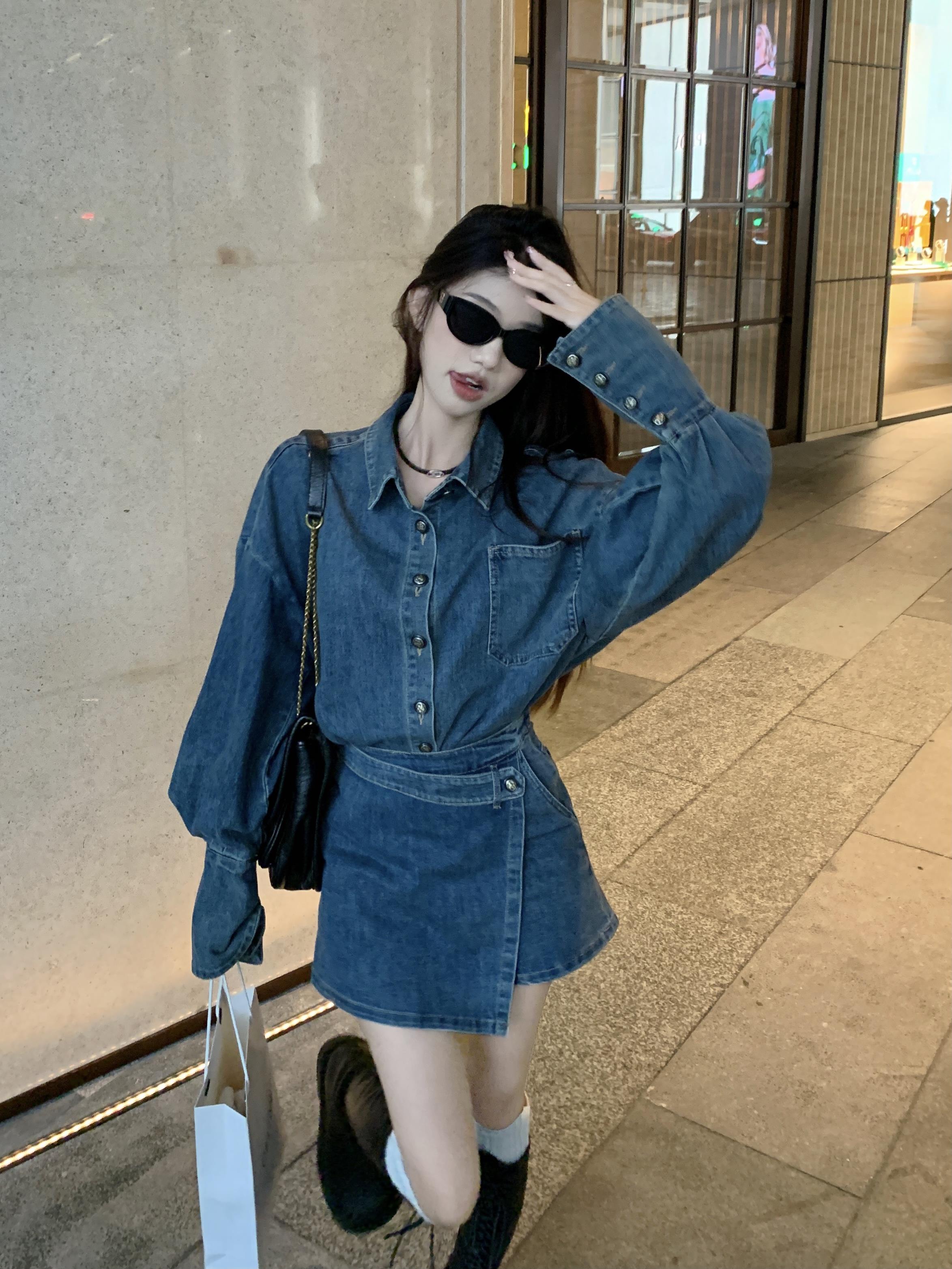 デニムセットアップ ゆったりシルエット巻きスカートセット