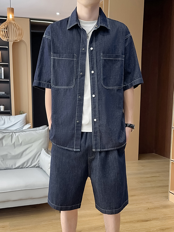 デニムセットアップ こなれ感ある半袖ゆったりデニムセット