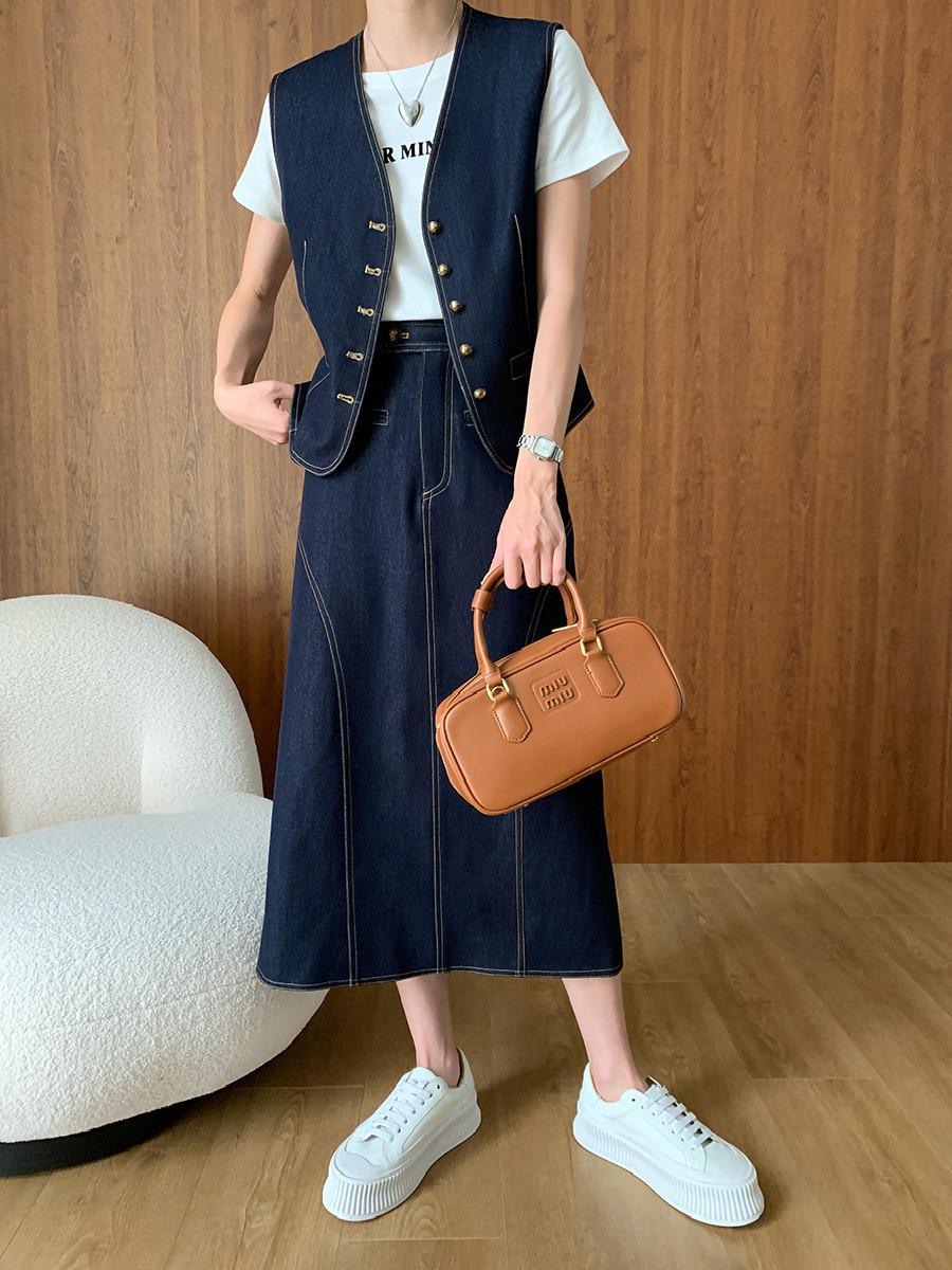 デニムセットアップ ベスト付きロングスカートセット