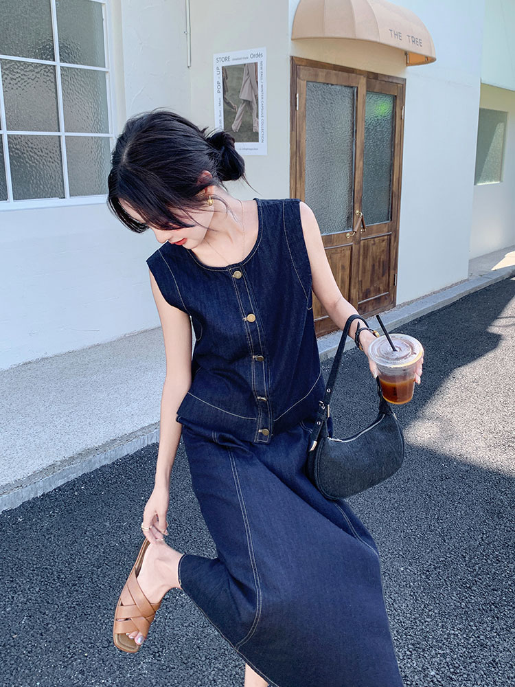 デニムセットアップ 日常彩る縫い目際立つセットアップ