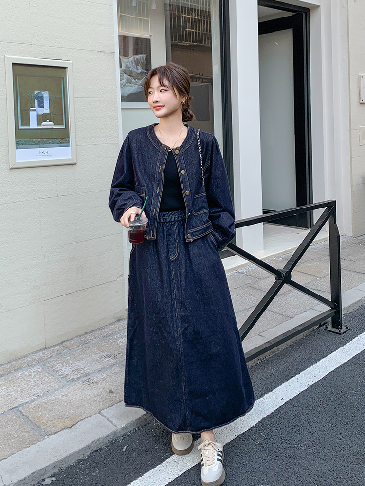 デニムセットアップ カジュアル優美ロングスカートセット