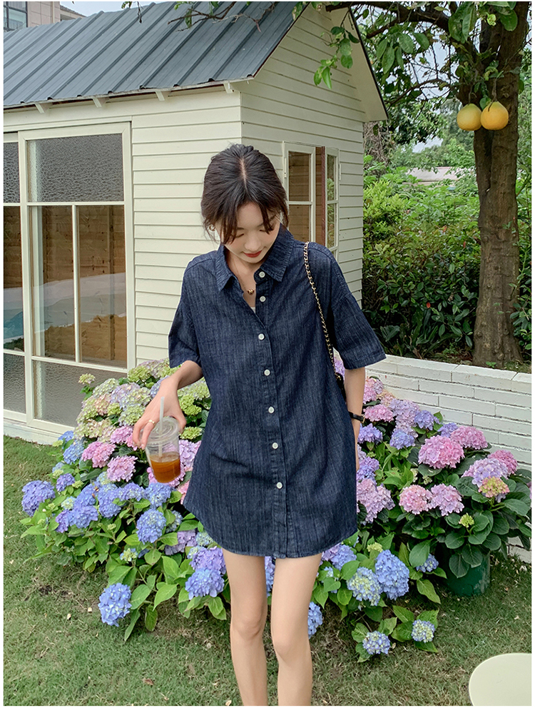 デニムセットアップ ゆったり五分袖シャツとショートパンツセット