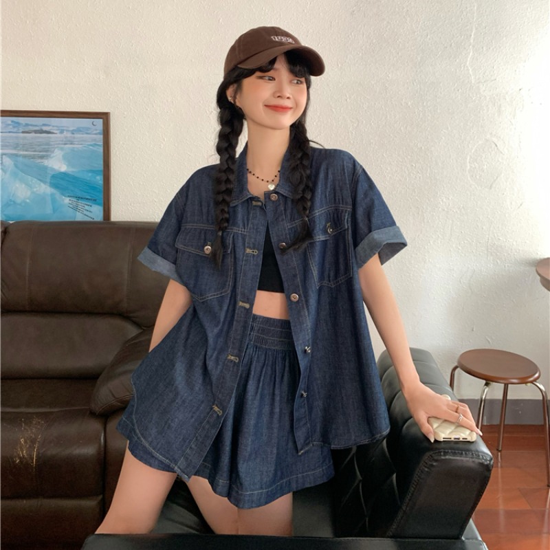 デニムセットアップ ゆったりシルエット 半袖ショートセット