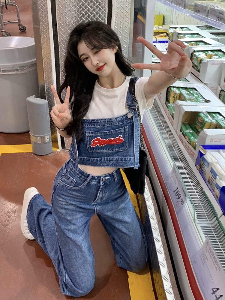デニムセットアップ ゆったりデニムビスチェオーバーオール
