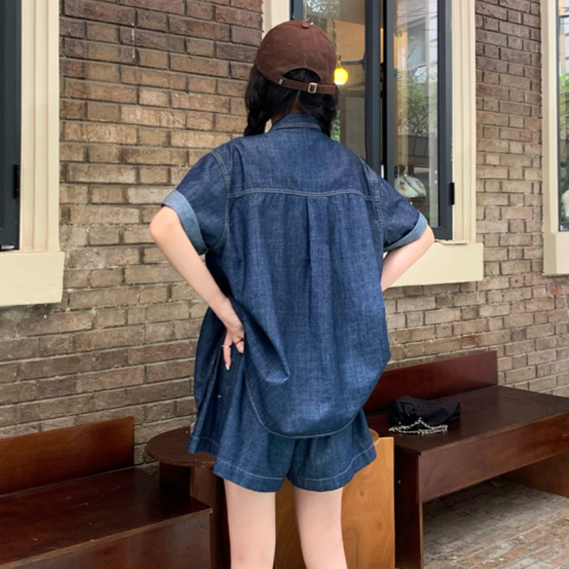 デニムセットアップ ゆったりシルエット 半袖ショートセット
