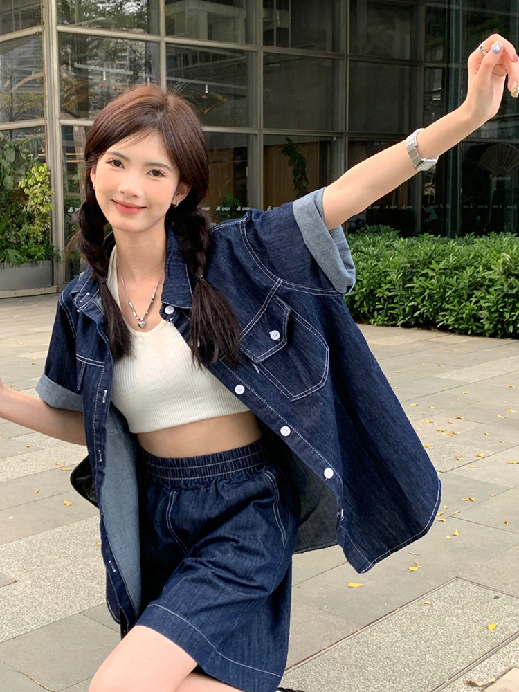 デニムセットアップ ゆったりシルエット デニムシャツセット