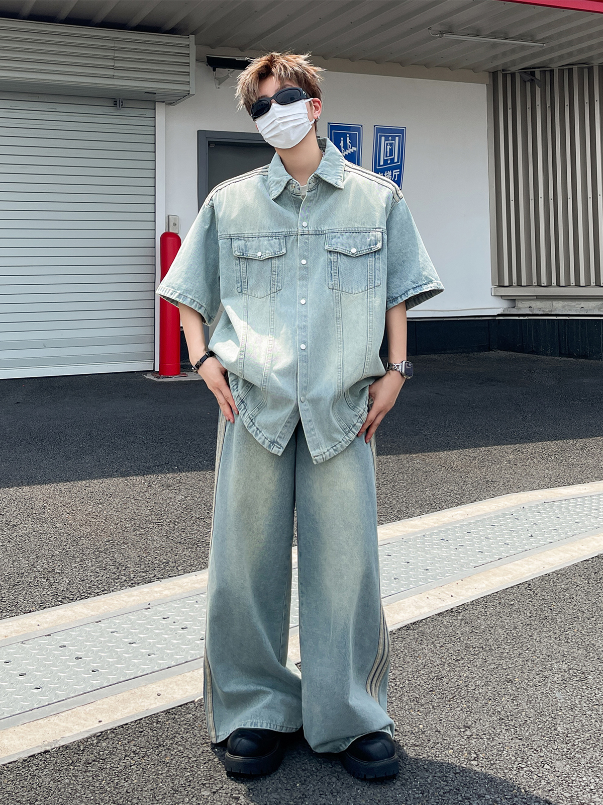 デニムセットアップ ゆったりワイドデニムセットアップ
