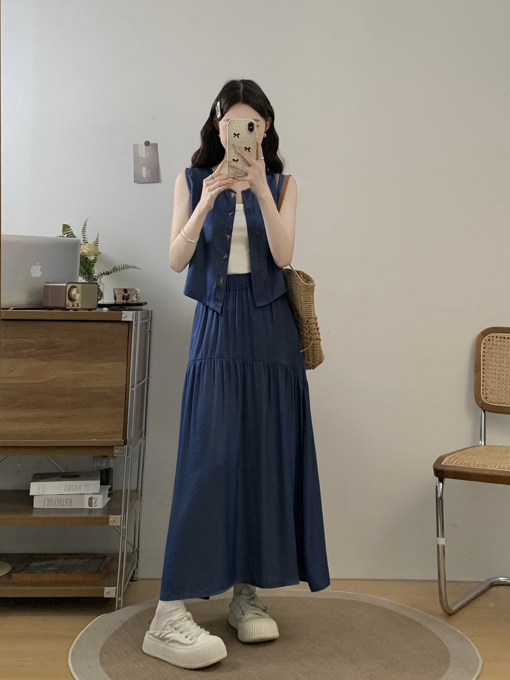 デニムセットアップ 優美ティアードベスト＆スカートセット